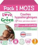 Love & Green - Gezonde en milieuvriendelijke babyluiers - Maat 3 (4-9 kg) - Pak 1 maand (208 luiers) - Absorberend, lekvrij en vrij van ongewenste ingrediënten - Dermatest gecertificeerd