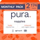 Pura Eco Babyluiers - maat 2 (3-6 kg/6-13 lbs), 6 x 29 luiers (totaal 174), maandpakket, ultrazachte luiers voor de gevoelige huid, biologisch katoen, nattigheidsindicator, navelstrenguitsparing