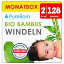 PureBorn Eco Organic bamboeluiers, maat 2 (3-6 kg), 128 luiers, hypoallergeen, ultrazacht, milieuvriendelijk, assorti print, natheidsindicator