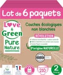Love & Green Pure Nature 210 ongebleekte ecologische luiers, T2 x 35 stuks (3-6 kg)