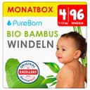 PureBorn Eco Organic bamboe luiers, maat 4 (7-12 kg), 96 luiers, hypoallergeen, ultrazacht, milieuvriendelijk, assorti print, natheidsindicator