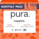 Pura milieuvriendelijke babyluiers - maat 1 (2-5 kg), 6 x 25 luiers (in totaal 150), maandpakket, pasgeboren luiers voor de gevoelige huid, biologisch katoen, vochtindicator, snoeruitsparing